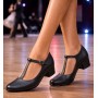 Pantofi dama cu bareta pentru dans - Model Negru din piele naturala STD22N